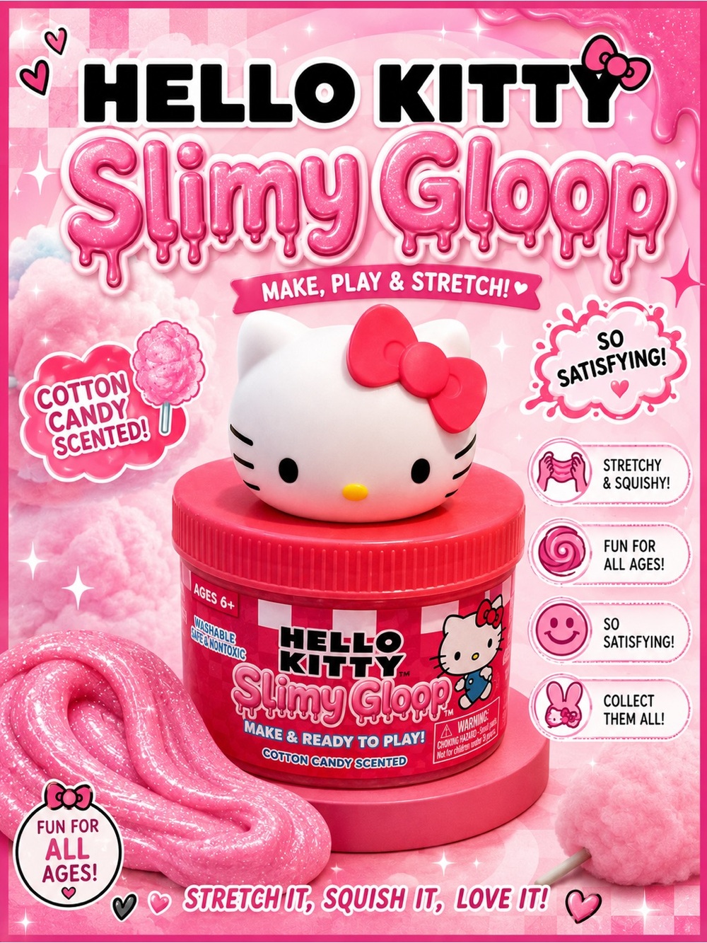Hello Kitty Pink Cotton Candy Scented Slimy Gloop